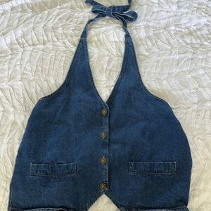 Denim Halter Vest with Button Details